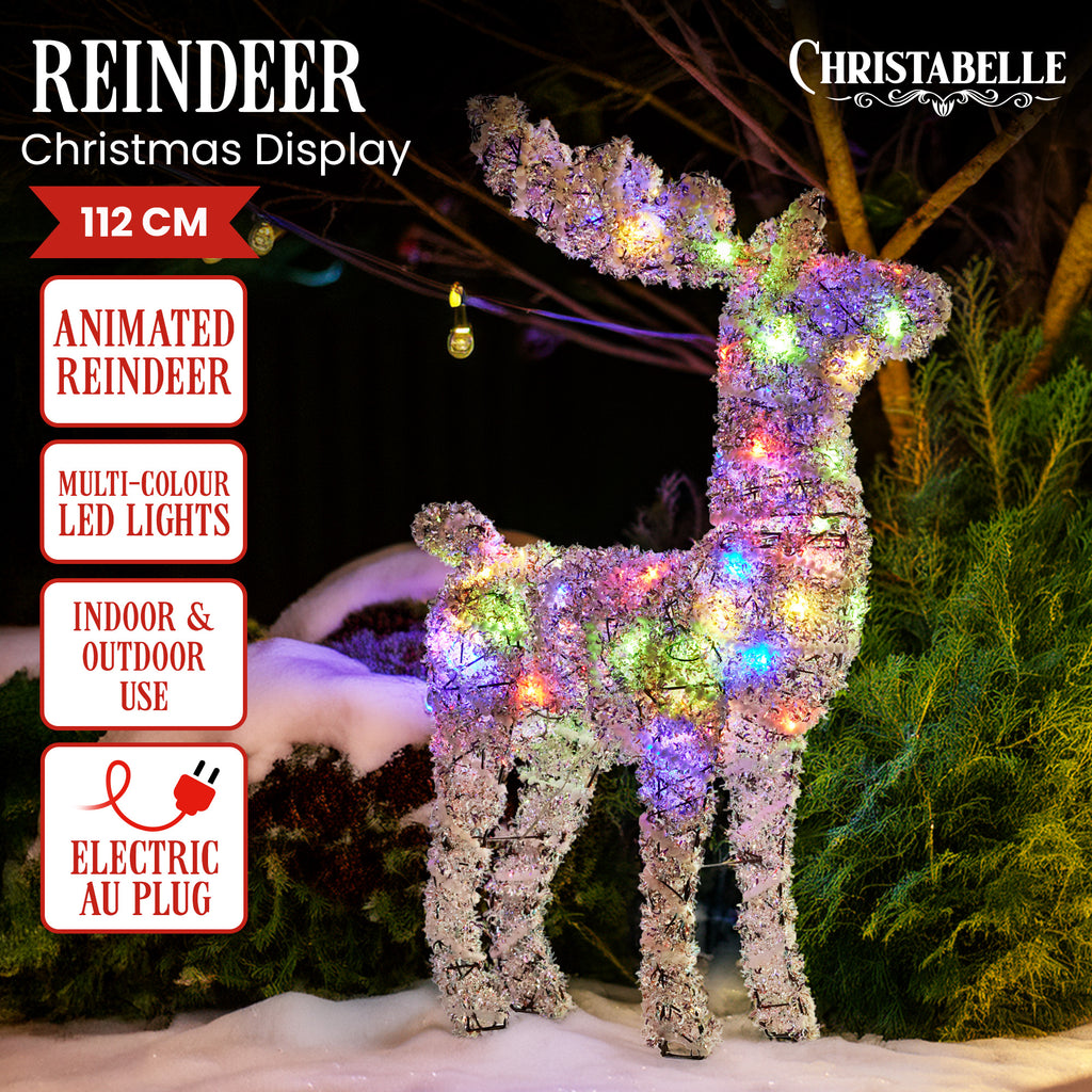 Christabelle 112cm Animated Reindeer – 80 Multi-Colour LEDs