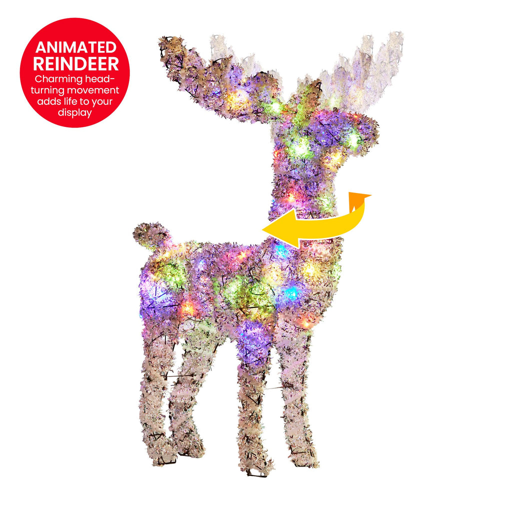 Christabelle 112cm Animated Reindeer – 80 Multi-Colour LEDs