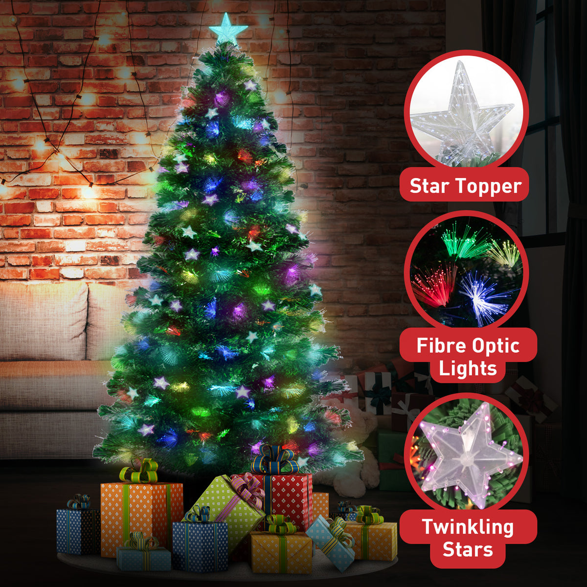 Christabelle 1.8m Enchanted Fibre Optic Christmas Tree – Twinkling Lights & Star Topper