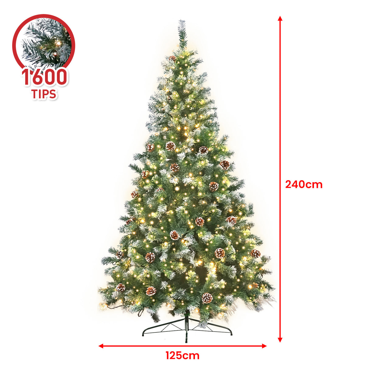 Christabelle 2.4m Pre-Lit LED Christmas Tree with Pine Cones
