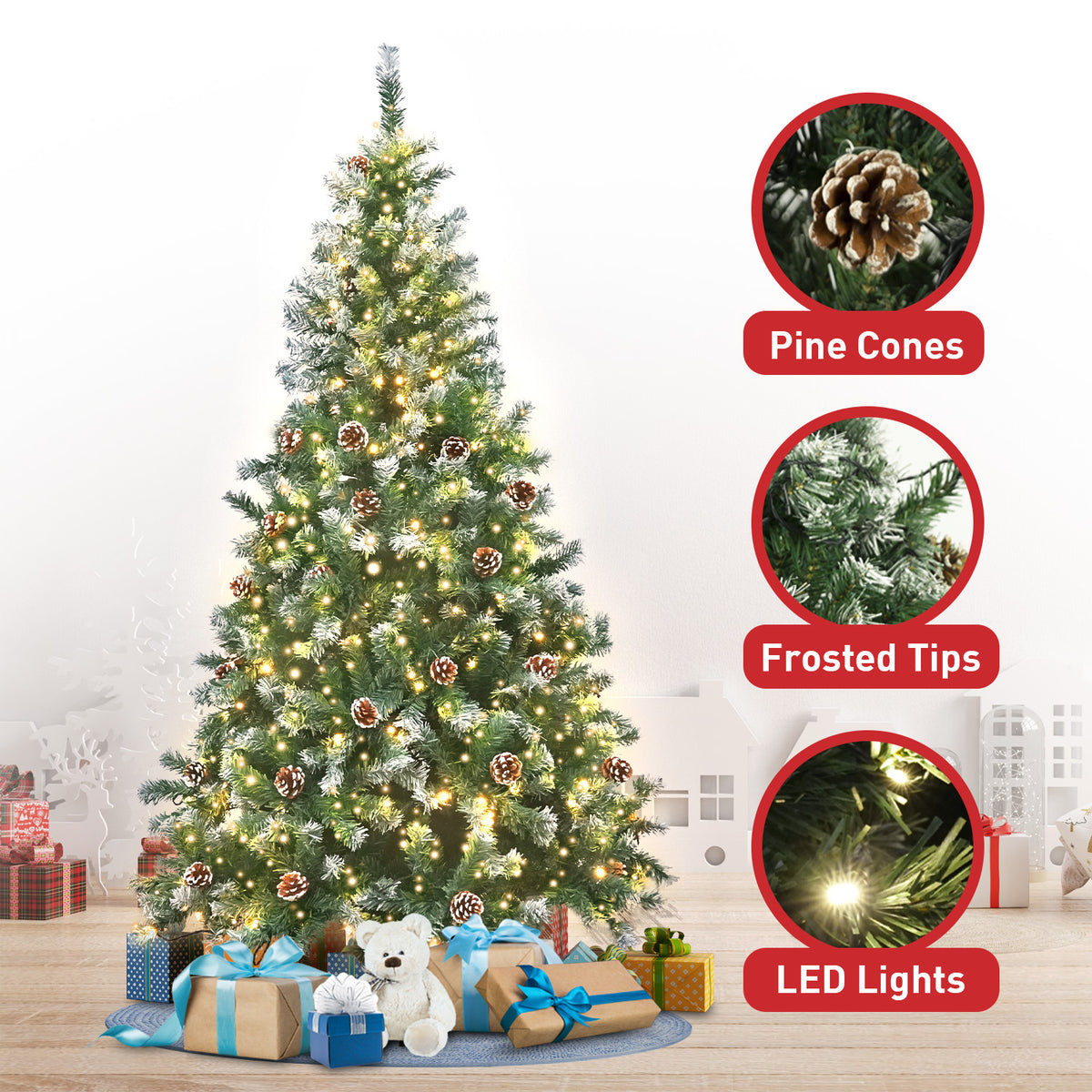Christabelle 2.4m Pre-Lit LED Christmas Tree with Pine Cones