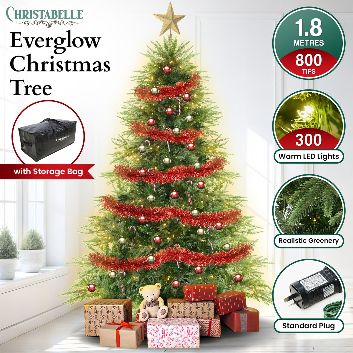 Christabelle 1.8m Everglow Fir Pre-Lit Christmas Tree – 300 LED Lights
