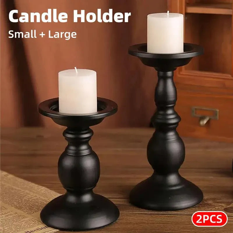 2pcs Black Iron Candle Holders for Candlelight Dinner Atmosphere Decoration Set