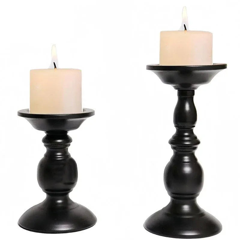 2pcs Black Iron Candle Holders for Candlelight Dinner Atmosphere Decoration Set
