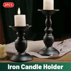 2pcs Black Iron Candle Holders for Candlelight Dinner Atmosphere Decoration Set