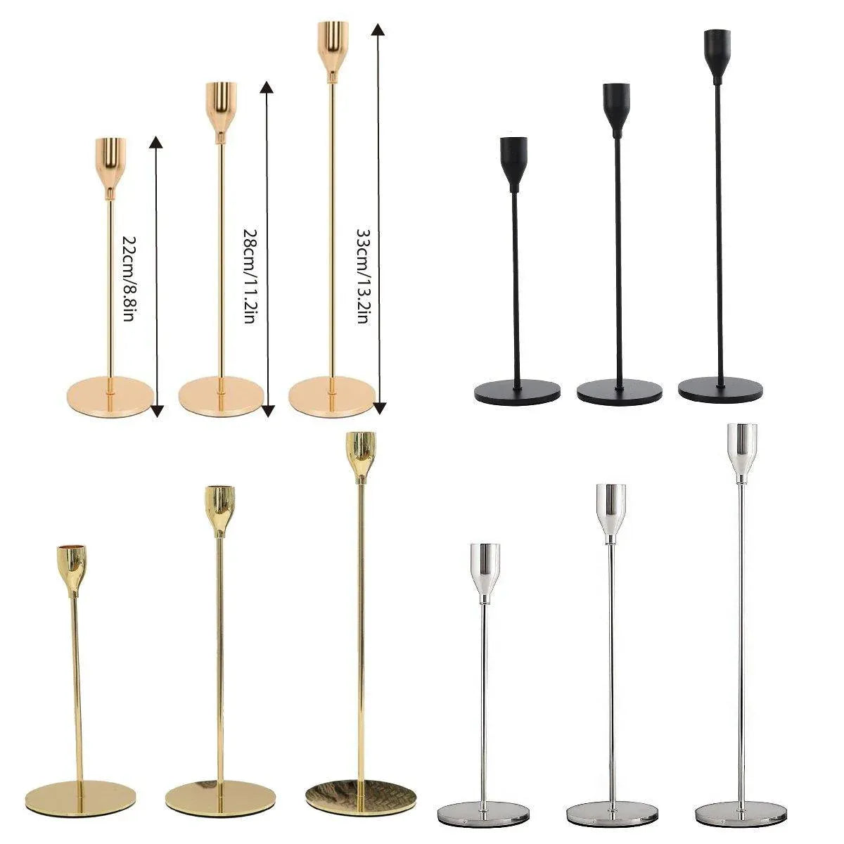 Set of 3 Decorative Candlestick Holder Candle Stand for Wedding / Dinner / Party - French Gold