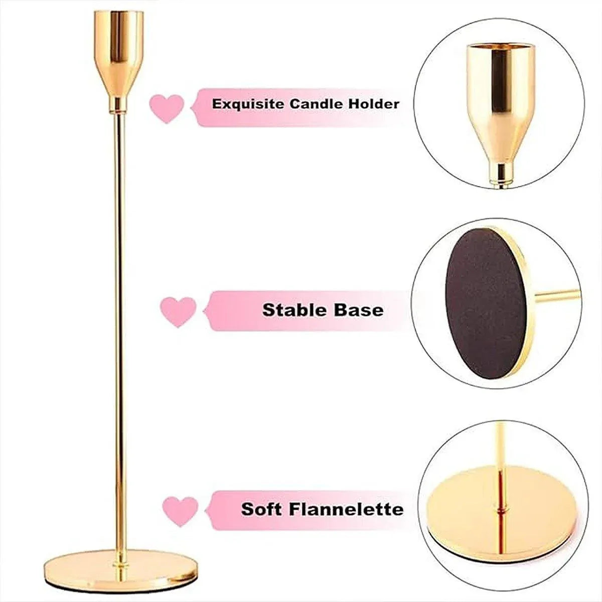 Set of 3 Decorative Candlestick Holder Candle Stand for Wedding / Dinner / Party - French Gold