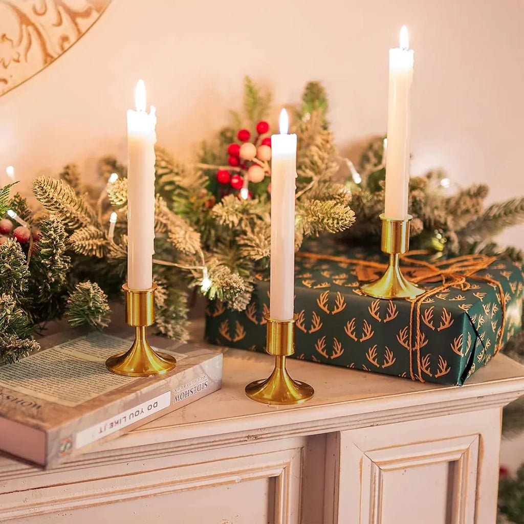 6PCS Gold Candle Holder Decoration Tabletop for Christmas Romantic Dinner Decor