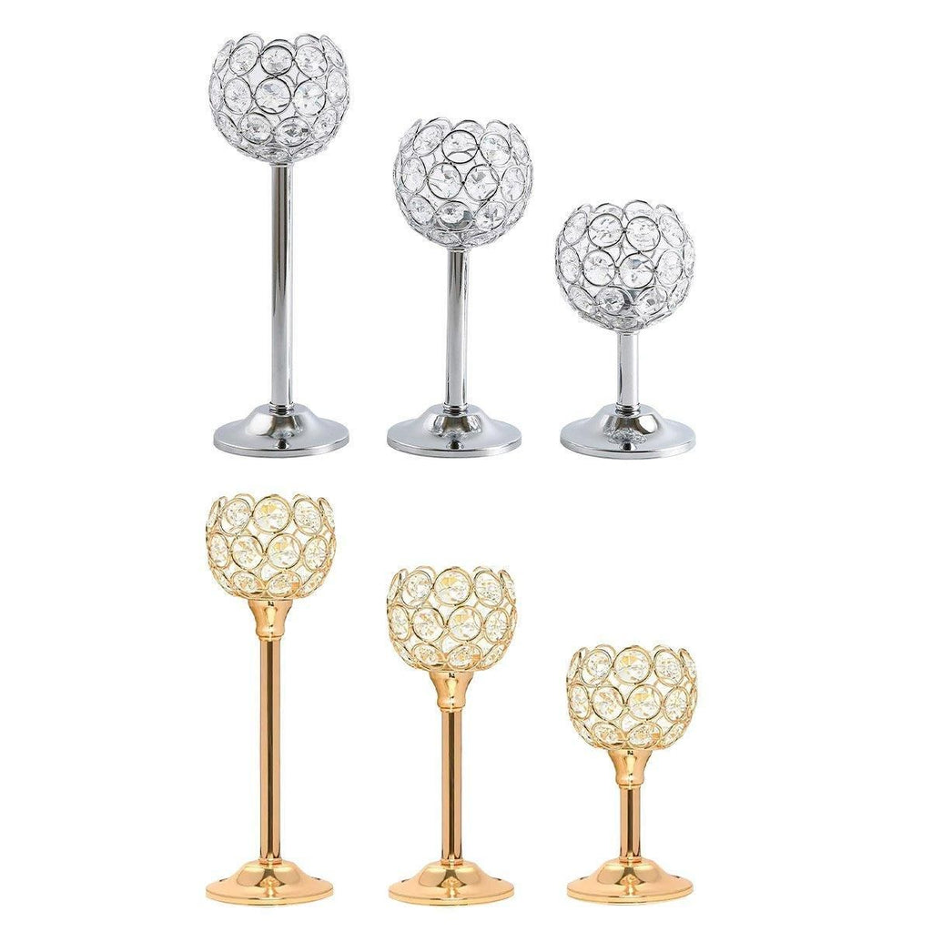 3PCS Crystal Candle Holders Metal Candlelight Wedding Home Dinner Decoration - Gold