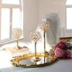 3PCS Crystal Candle Holders Metal Candlelight Wedding Home Dinner Decoration - Gold