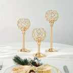 3PCS Crystal Candle Holders Metal Candlelight Wedding Home Dinner Decoration - Gold