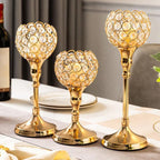 3PCS Crystal Candle Holders Metal Candlelight Wedding Home Dinner Decoration - Gold