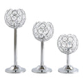 3PCS Crystal Candle Holders Metal Candlelight Wedding Home Dinner Decoration - Silver