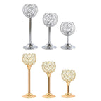 3PCS Crystal Candle Holders Metal Candlelight Wedding Home Dinner Decoration - Silver