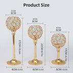 3PCS Crystal Candle Holders Metal Candlelight Wedding Home Dinner Decoration - Silver