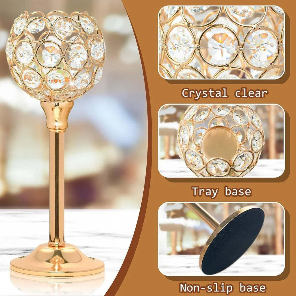 3PCS Crystal Candle Holders Metal Candlelight Wedding Home Dinner Decoration - Silver