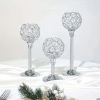 3PCS Crystal Candle Holders Metal Candlelight Wedding Home Dinner Decoration - Silver