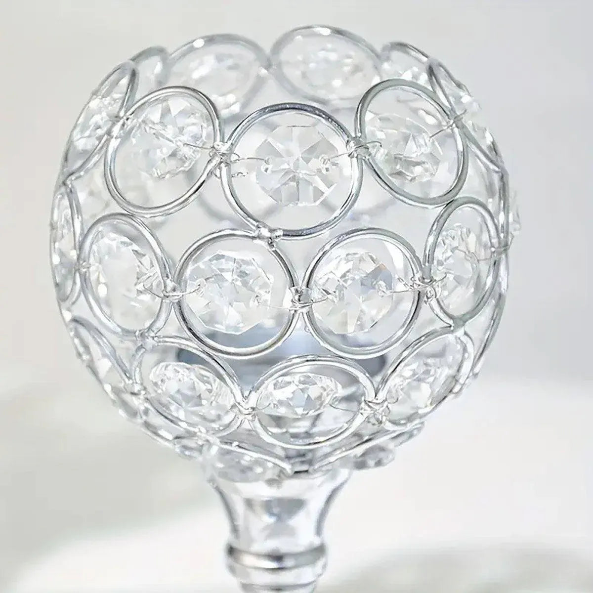 3PCS Crystal Candle Holders Metal Candlelight Wedding Home Dinner Decoration - Silver