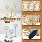 3PCS Crystal Candle Holders Metal Candlelight Wedding Home Dinner Decoration - Silver