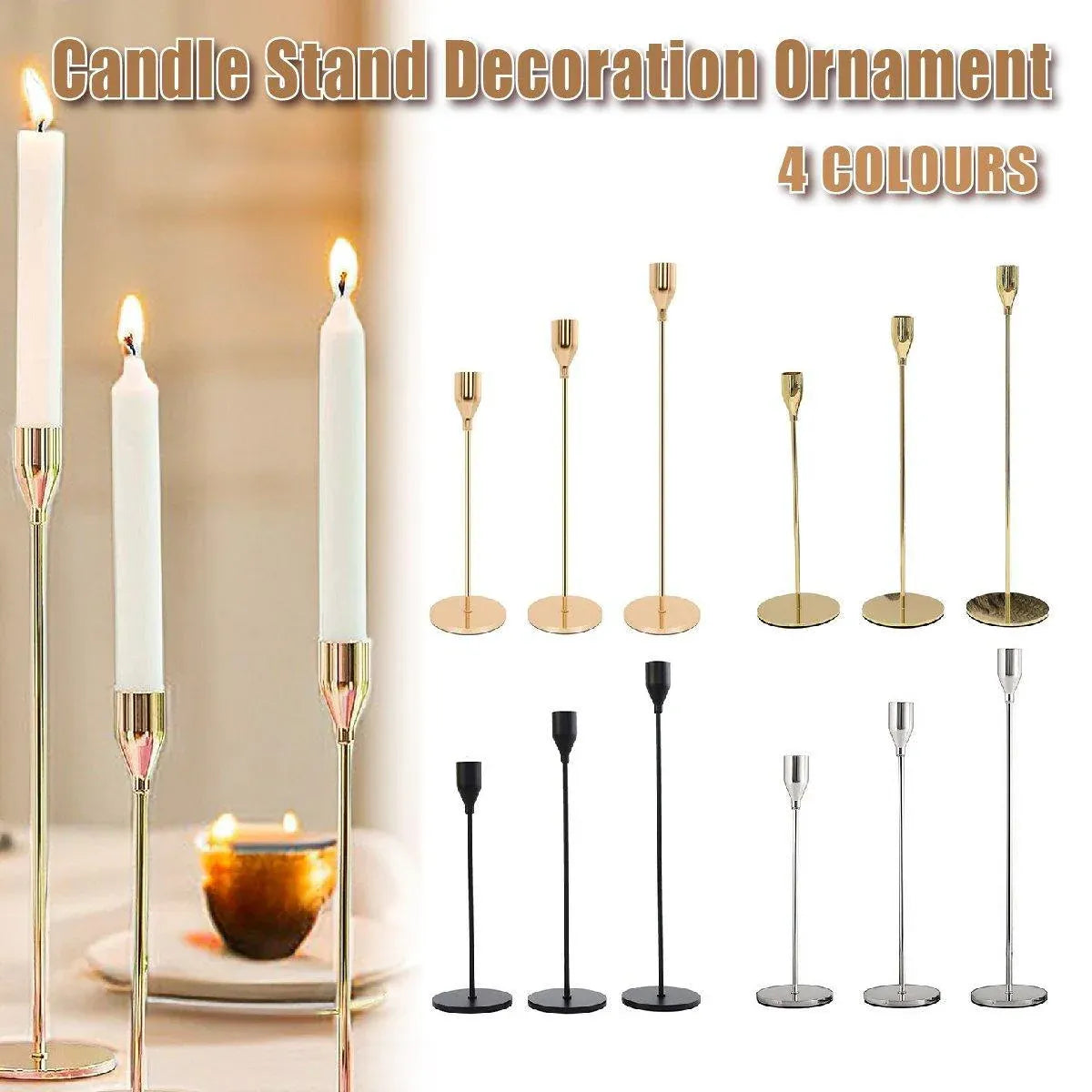 Set of 3 Decorative Candlestick Holder Candle Stand for Wedding / Dinner / Party - Gold