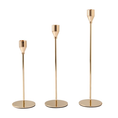 Set of 3 Decorative Candlestick Holder- Gold