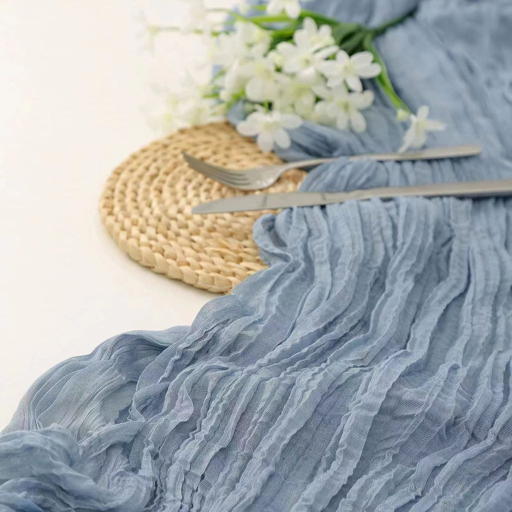 Blue Bohemian Gauze Table Runner 2-Pack - Polyester Fabric for Party and Birthday Table Decor