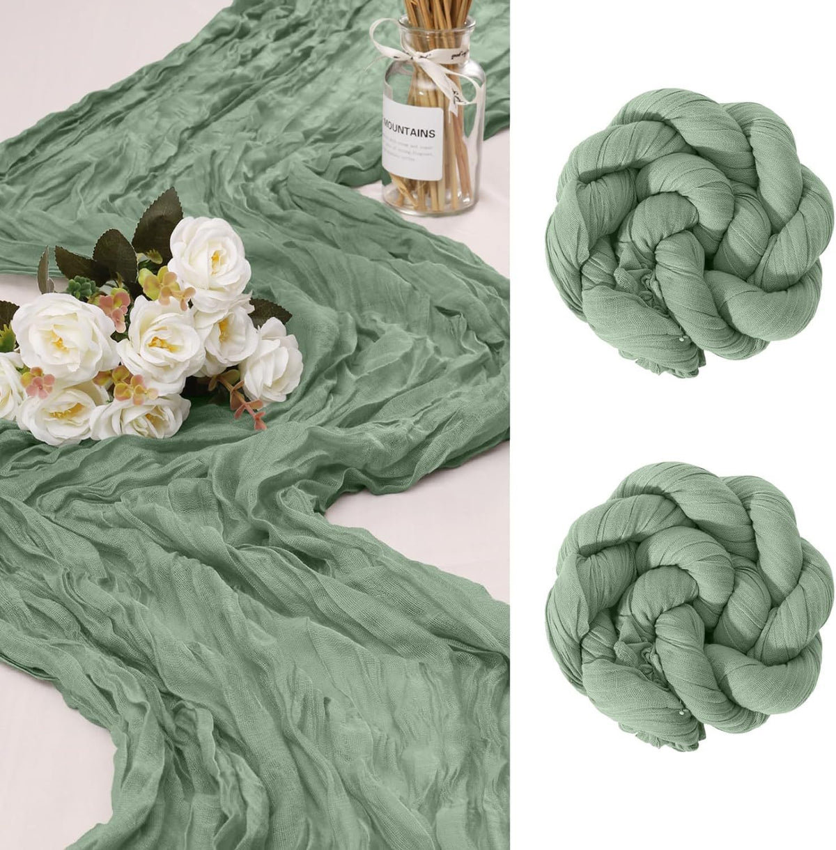 Blue Bohemian Gauze Table Runner 2-Pack - Polyester Fabric for Party and Birthday Table Decor