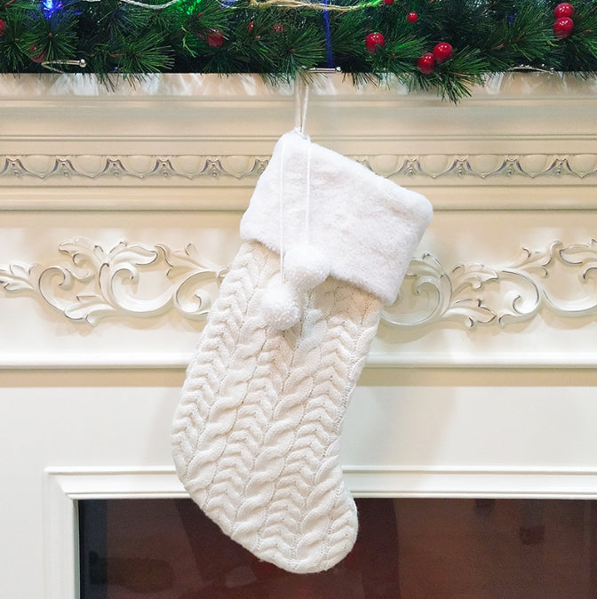 Cable Knit Christmas Stocking – White | 43cm