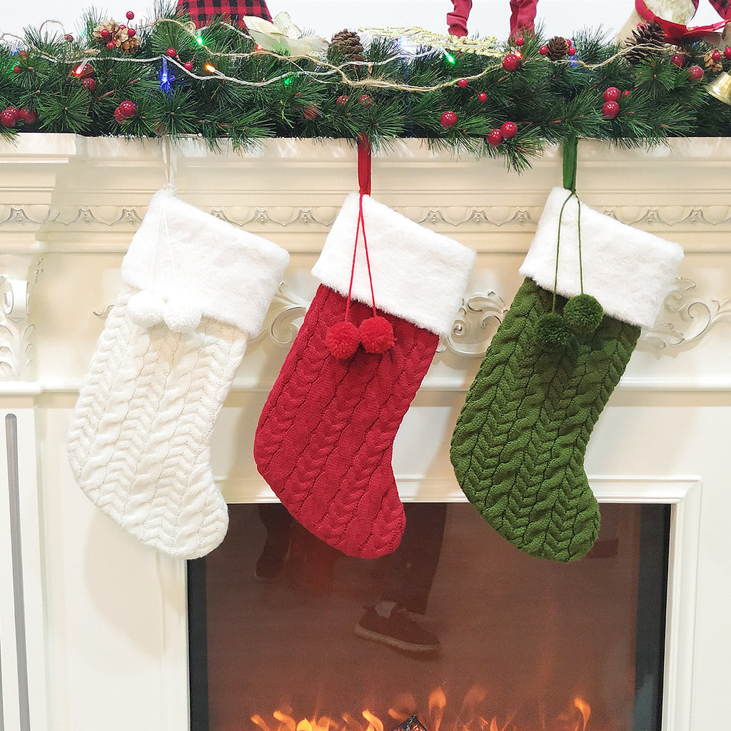 Cable Knit Christmas Stocking – White | 43cm