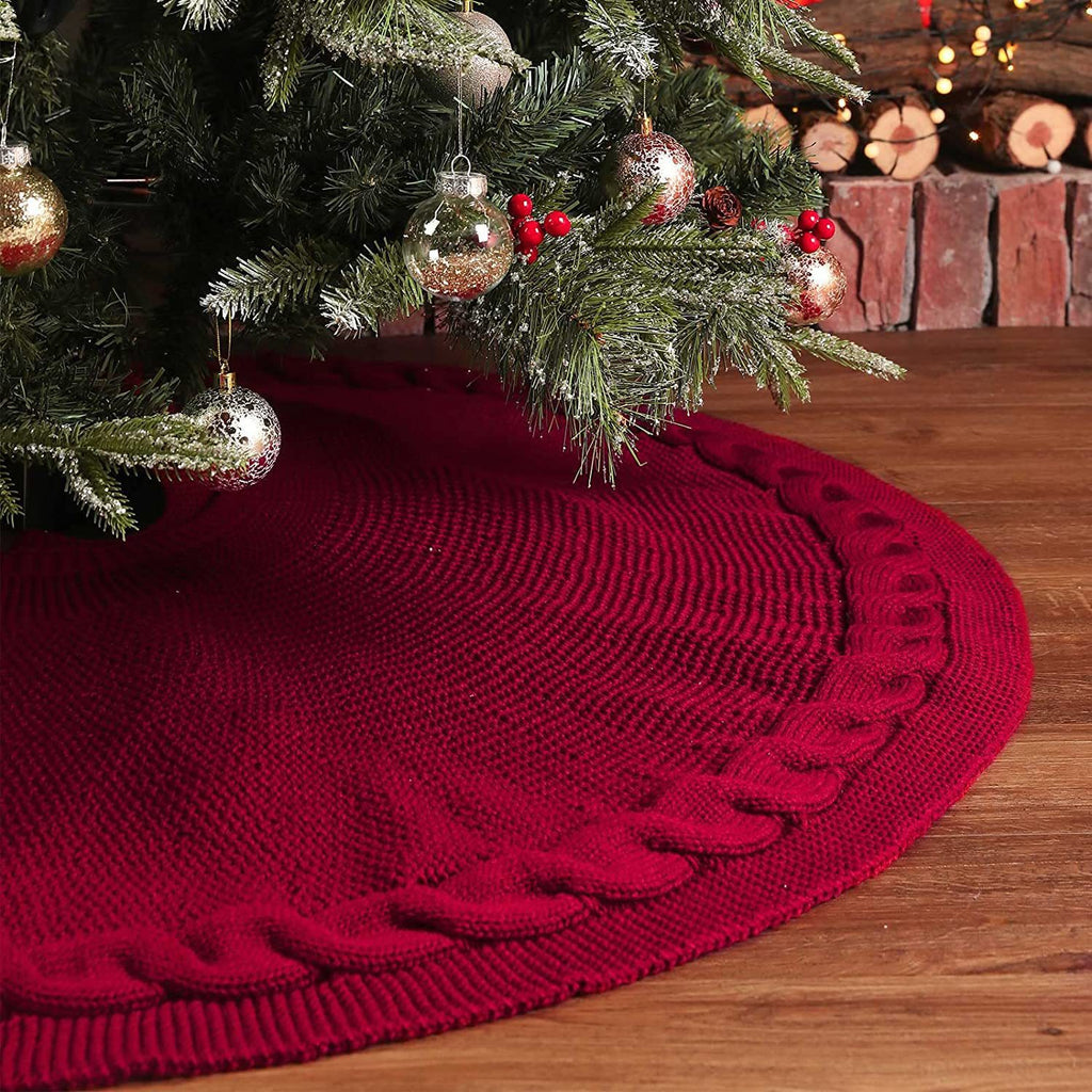 Luxury Knit Christmas Tree Skirt – Red | 62cm