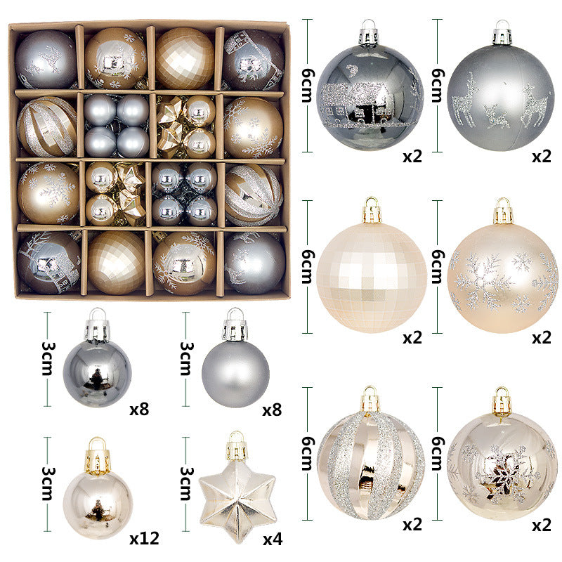Grey & Champagne Gold Christmas Baubles – 44pc Gift Box