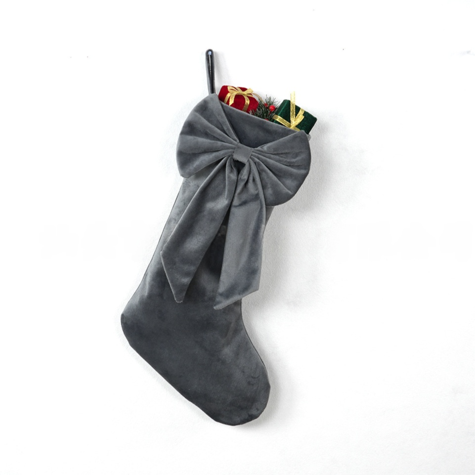 Oversized Velvet Christmas Stocking – Grey | 18in