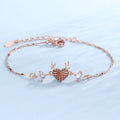 Rose Gold Reindeer Heart Bracelet for Women, Christmas Deer Antler Charm Jewellery, Adjustable Festive Gift Bracelet