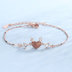 Rose Gold Reindeer Heart Bracelet for Women, Christmas Deer Antler Charm Jewellery, Adjustable Festive Gift Bracelet