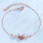 Rose Gold Reindeer Heart Bracelet for Women, Christmas Deer Antler Charm Jewellery, Adjustable Festive Gift Bracelet