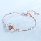 Rose Gold Reindeer Heart Bracelet for Women, Christmas Deer Antler Charm Jewellery, Adjustable Festive Gift Bracelet