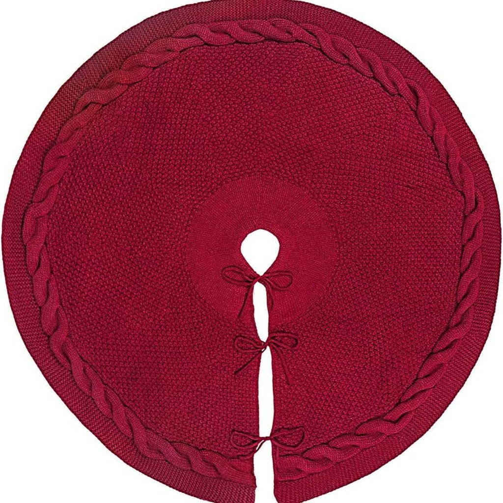 Cable Knit Christmas Tree Skirt – Red | 24in