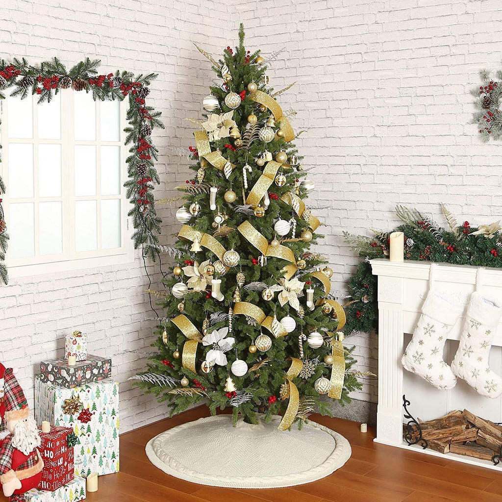 Cable Knit Christmas Tree Skirt – White | 24in