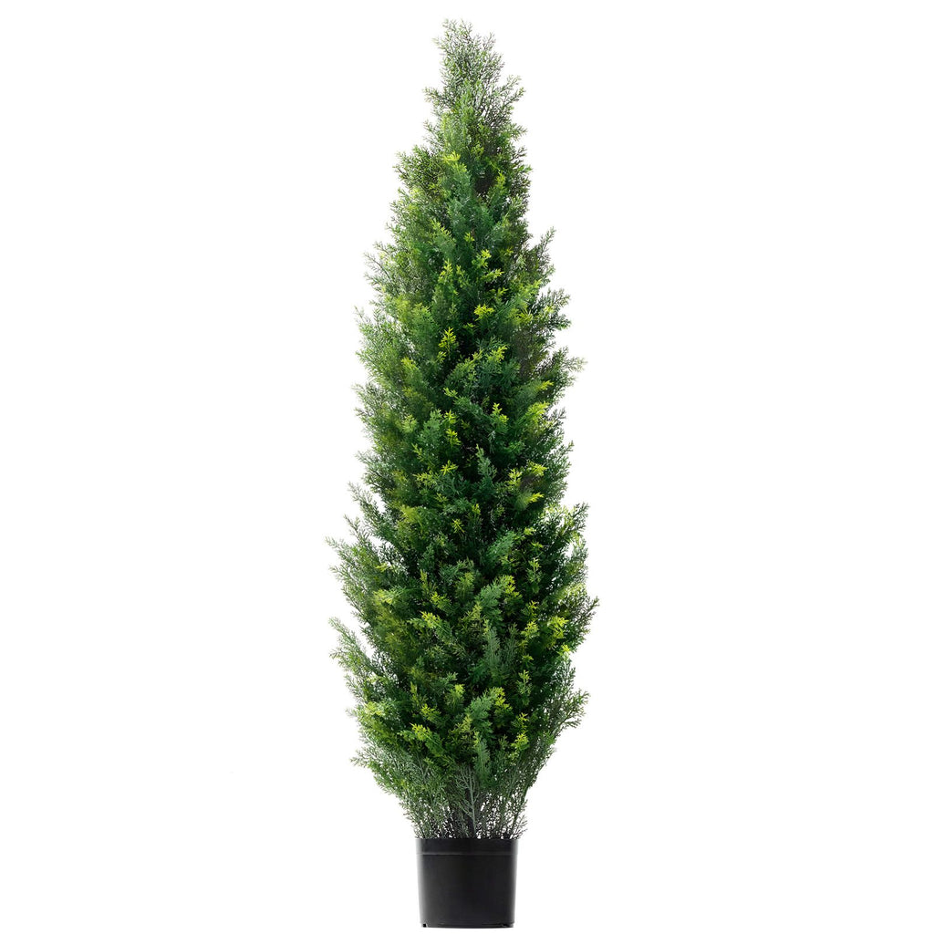 2 Pack 5' Artificial Cedar Topiary Tree Faux Plant UV Decor In/Outdoor