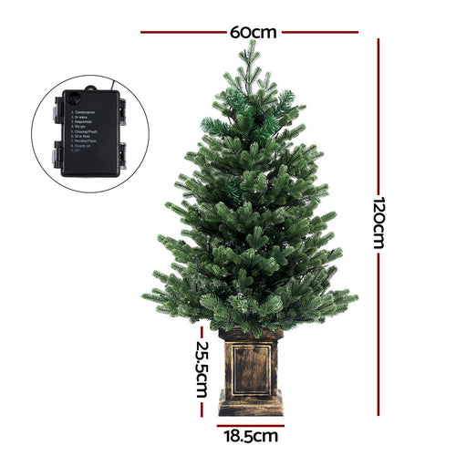 1.2m Pre-Lit Potted Christmas Tree – 8 Light Modes