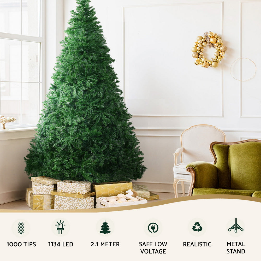 2.1m Pre-Lit Christmas Tree – 1,134 Multi-Coloured LEDs