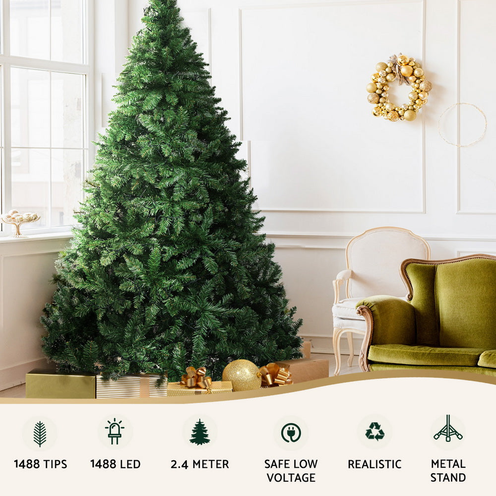 2.4m Pre-Lit Christmas Tree – 1,488 Warm White LEDs