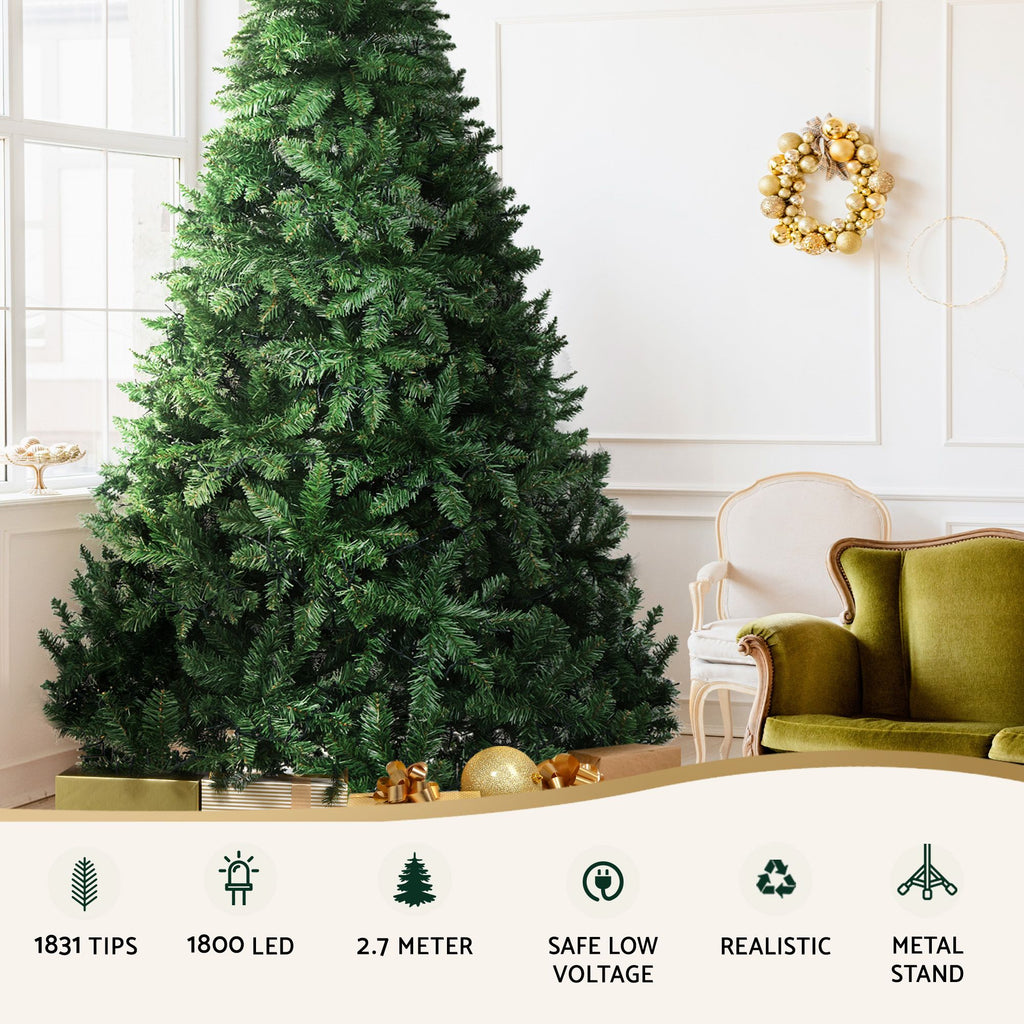 Pre-Lit Christmas Tree – 2.7m | 1,800 Warm White LEDs