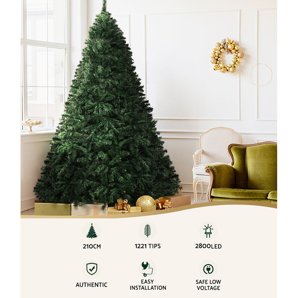 Jingle Jollys 2.1m Pre-Lit Christmas Tree – 2,800 Multi-Coloured LEDs