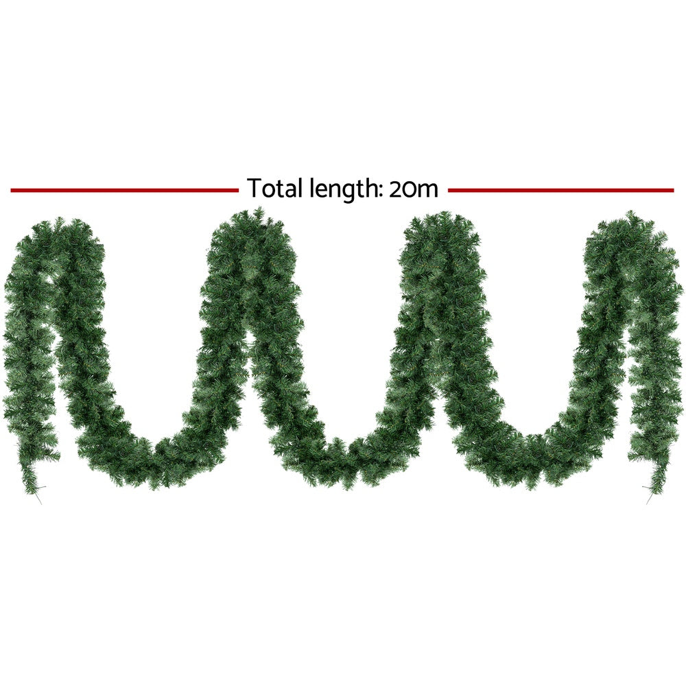 Jingle Jollys 20m Pre-Lit Christmas Garland – 300 Warm LEDs