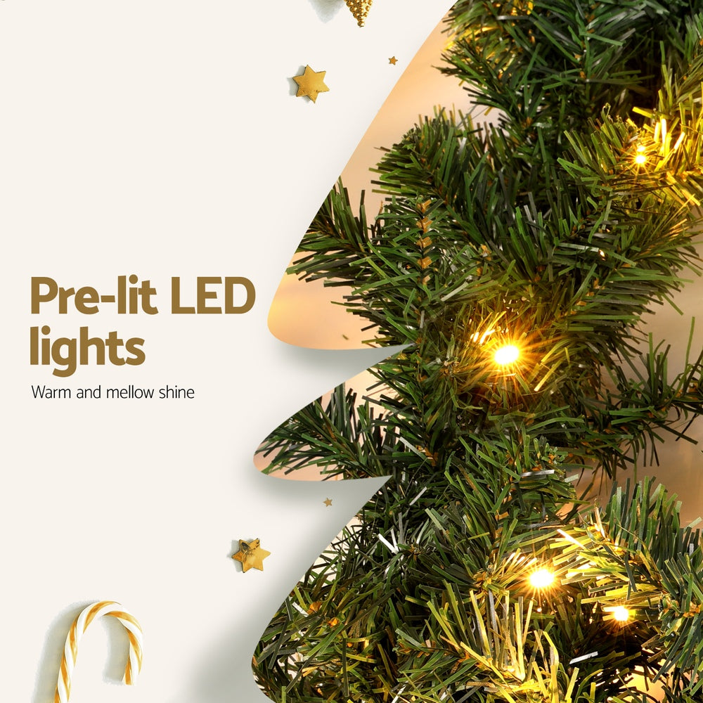 Jingle Jollys 20m Pre-Lit Christmas Garland – 300 Warm LEDs