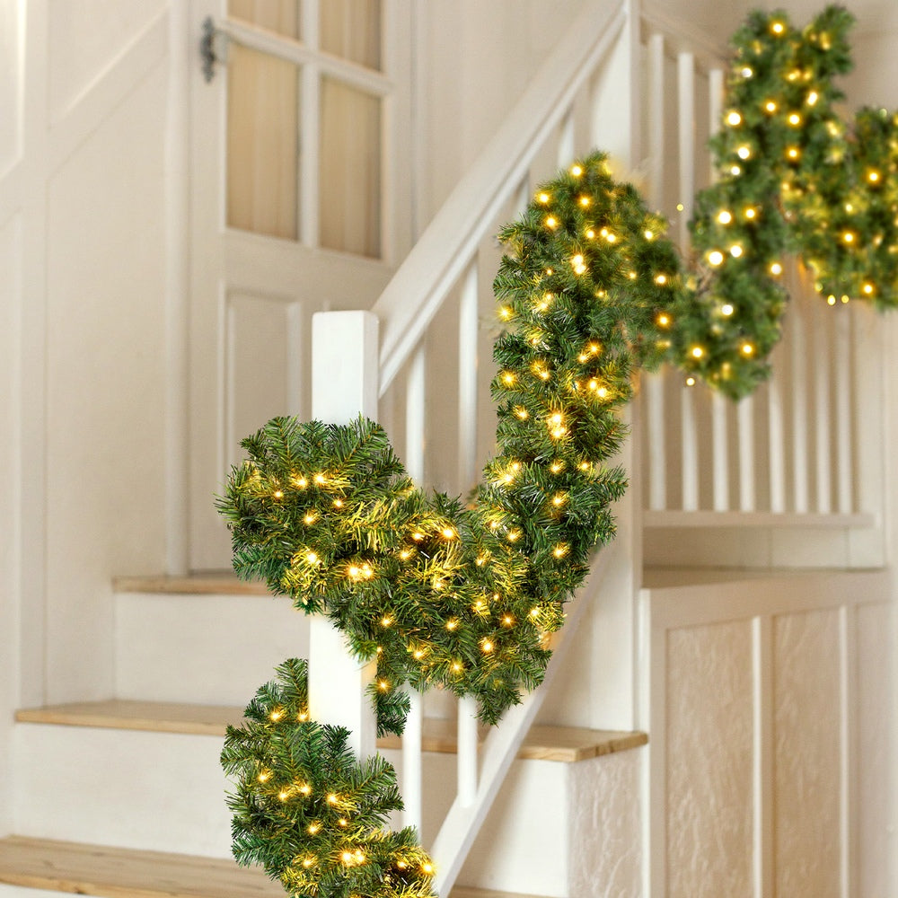 Jingle Jollys 20m Pre-Lit Christmas Garland – 300 Warm LEDs