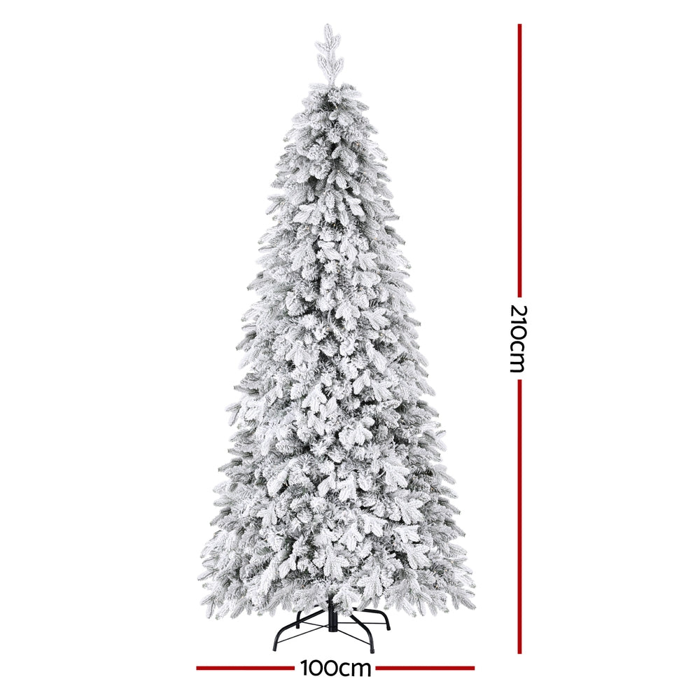 2.1m Snow-Flocked Pencil Christmas Tree – 350 Warm LEDs