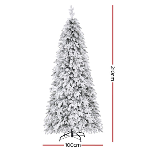 2.1m Snow-Flocked Pencil Christmas Tree – 350 Warm LEDs