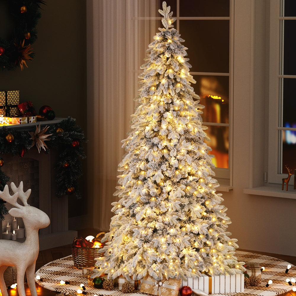 2.1m Snow-Flocked Pencil Christmas Tree – 350 Warm LEDs